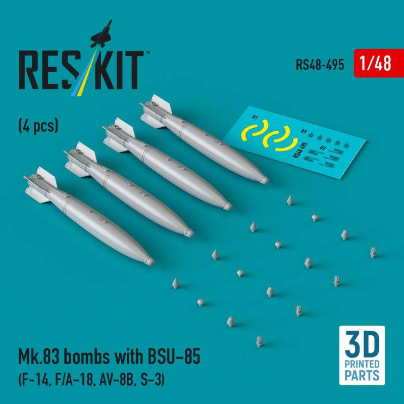 Mk.83 bombs with BSU-85 (4 pcs) (F-14, F/A-18, AV-8B, S-3) (3D printed) von ResKit Models