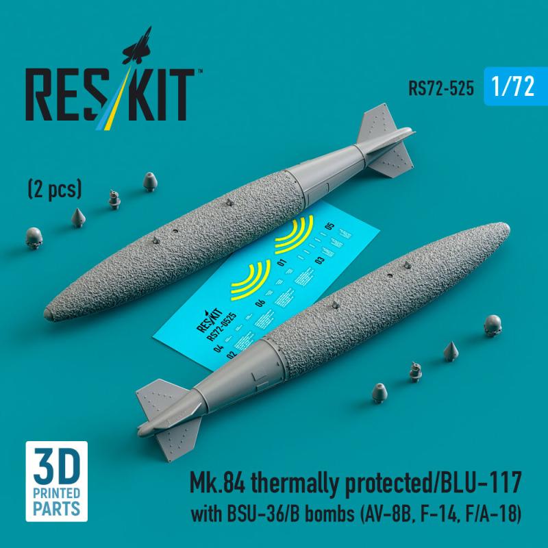 Mk.84 thermally protected/BLU-117 with BSU-36/B bombs (2 pcs) (AV-8B, F-14, F/A-18) (3D Printed) von ResKit Models