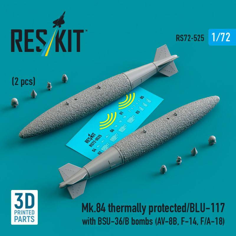 Mk.84 thermally protected/BLU-117 with BSU-36/B bombs (2 pcs) (AV-8B, F-14, F/A-18) (3D Printed) von ResKit Models