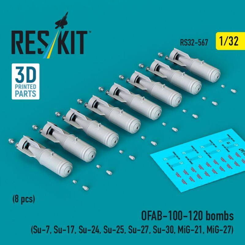 OFAB-100-120 bombs (8 pcs) (Su-7, Su-17, Su-24, Su-25, Su-27, Su-30, MiG-21, MiG-27) (3D Printed) von ResKit Models