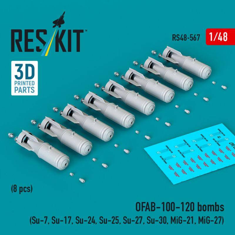 OFAB-100-120 bombs (8 pcs) (Su-7, Su-17, Su-24, Su-25, Su-27, Su-30, MiG-21, MiG-27) (3D Printed) von ResKit Models