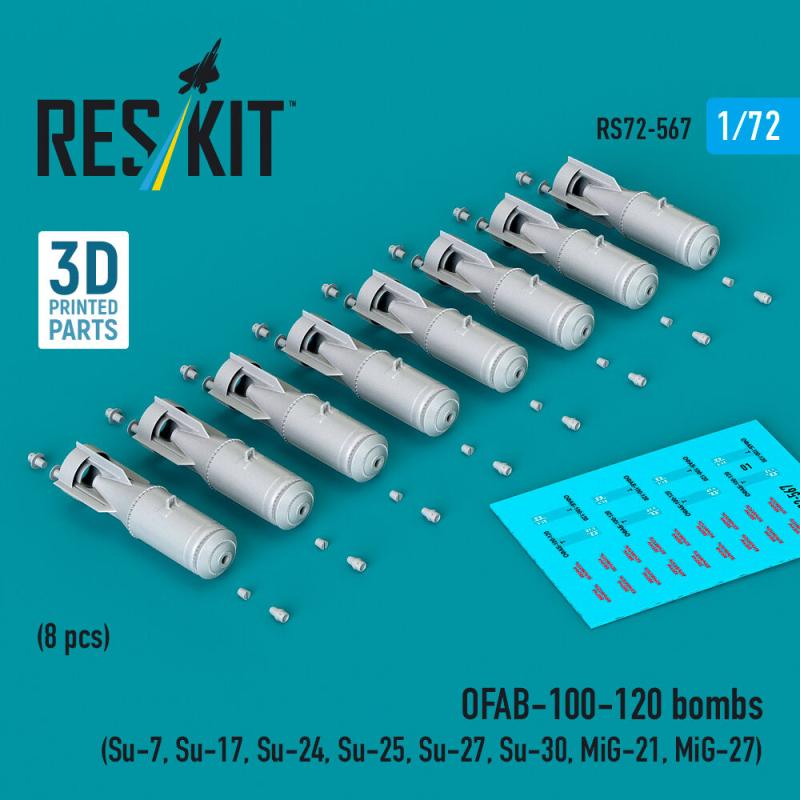 OFAB-100-120 bombs (8 pcs) (Su-7, Su-17, Su-24, Su-25, Su-27, Su-30, MiG-21, MiG-27) (3D Printed) von ResKit Models