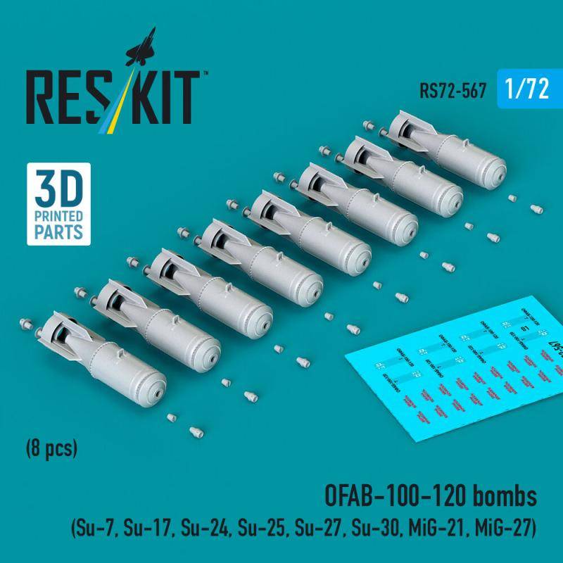 OFAB-100-120 bombs (8 pcs) (Su-7, Su-17, Su-24, Su-25, Su-27, Su-30, MiG-21, MiG-27) (3D Printed) von ResKit Models