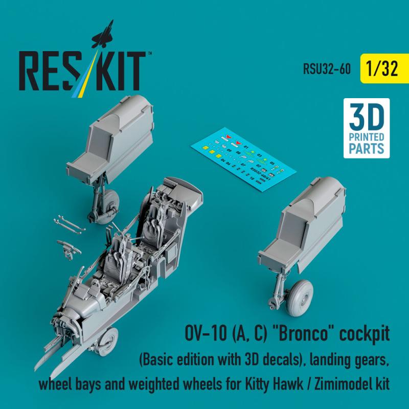 OV-10 (A, C) Bronco cockpit (Basic edition with 3D decals), landing gears, wheel bays and weighted wheels for Kitty Hawk / Zimimodel kit (3D Printed) von ResKit Models