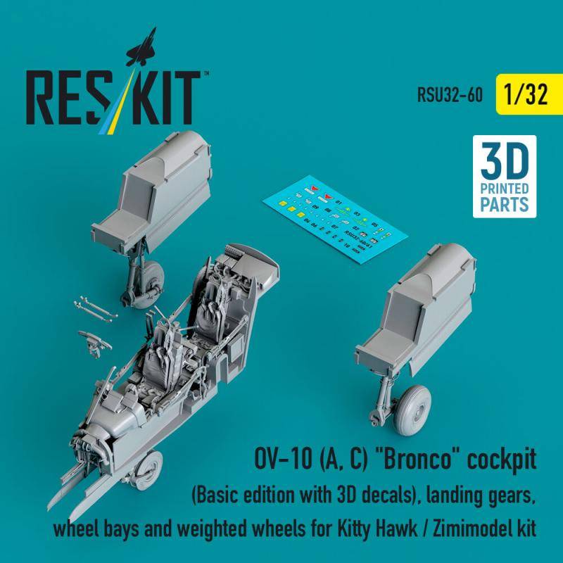 OV-10 (A, C) Bronco cockpit (Basic edition with 3D decals), landing gears, wheel bays and weighted wheels for Kitty Hawk / Zimimodel kit (3D Printed) von ResKit Models