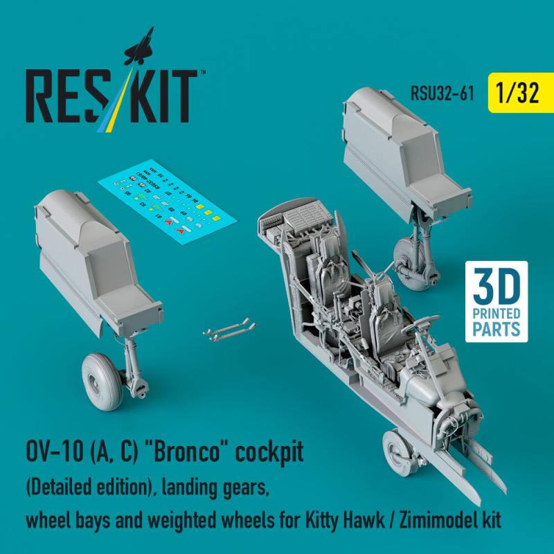 OV-10 (A, C) Bronco cockpit (Detailed edition), landing gears, wheel bays and weighted wheels for Kitty Hawk / Zimimodel kit (3D Printed) von ResKit Models