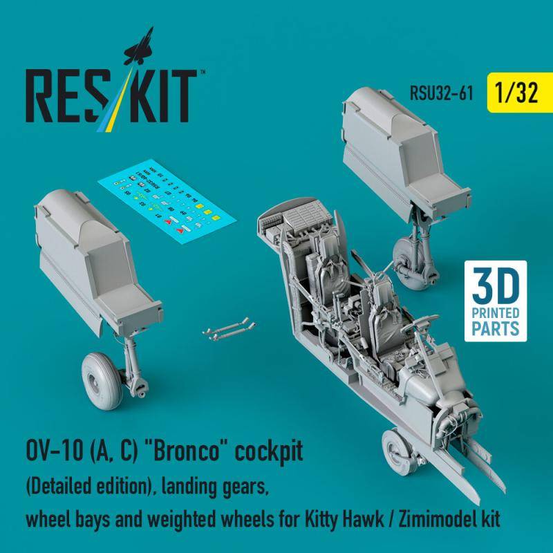 OV-10 (A, C) Bronco cockpit (Detailed edition), landing gears, wheel bays and weighted wheels for Kitty Hawk / Zimimodel kit (3D Printed) von ResKit Models
