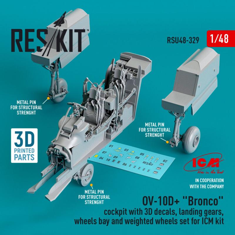 OV-10D+ Bronco Cockpit, landing gears, wheels bay and weighted wheels set for ICM kit (3d Printed) von ResKit Models