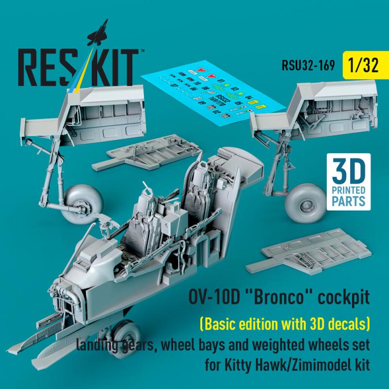 OV-10D Bronco cockpit (Basic edition with 3D decals) landing gears, wheel bays and weighted wheels set for Kitty Hawk/Zimimodel kit (3D Printed) von ResKit Models