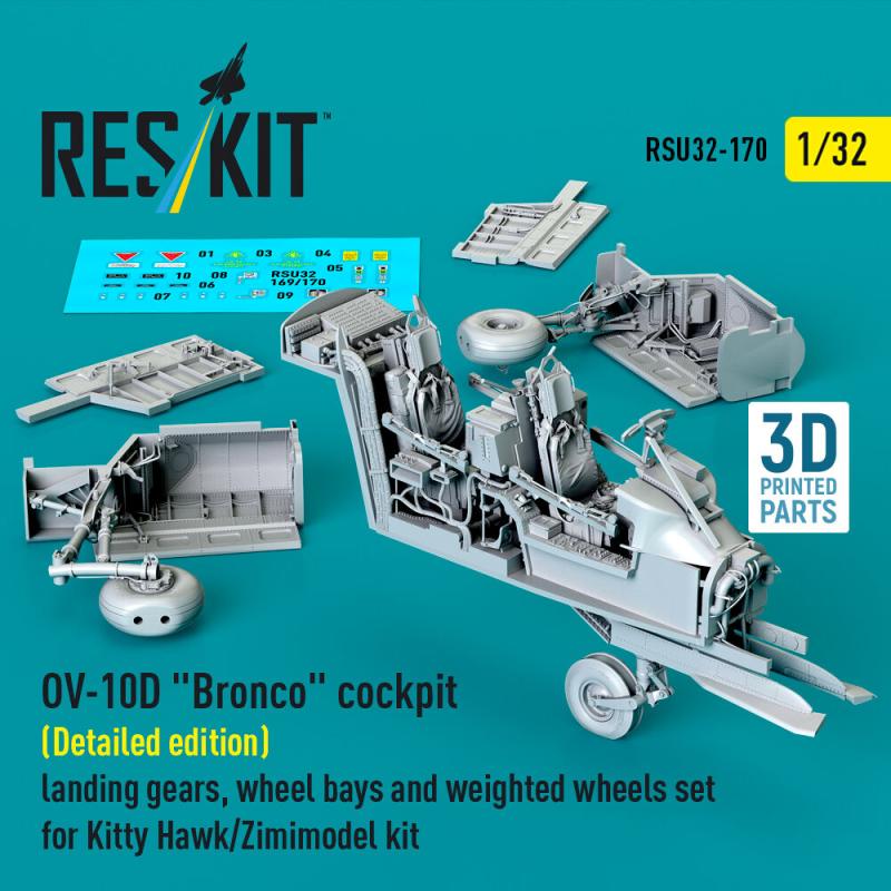 OV-10D Bronco cockpit (Detailed edition) landing gears, wheel bays and weighted wheels set for Kitty Hawk/Zimimodel kit (3D Printed) von ResKit Models