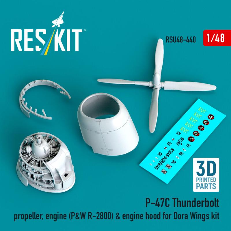 P-47C Thunderbolt - Propeller, engine (P&W R-2800) & engine hood (3D Printed) [Dora Wings] von ResKit Models