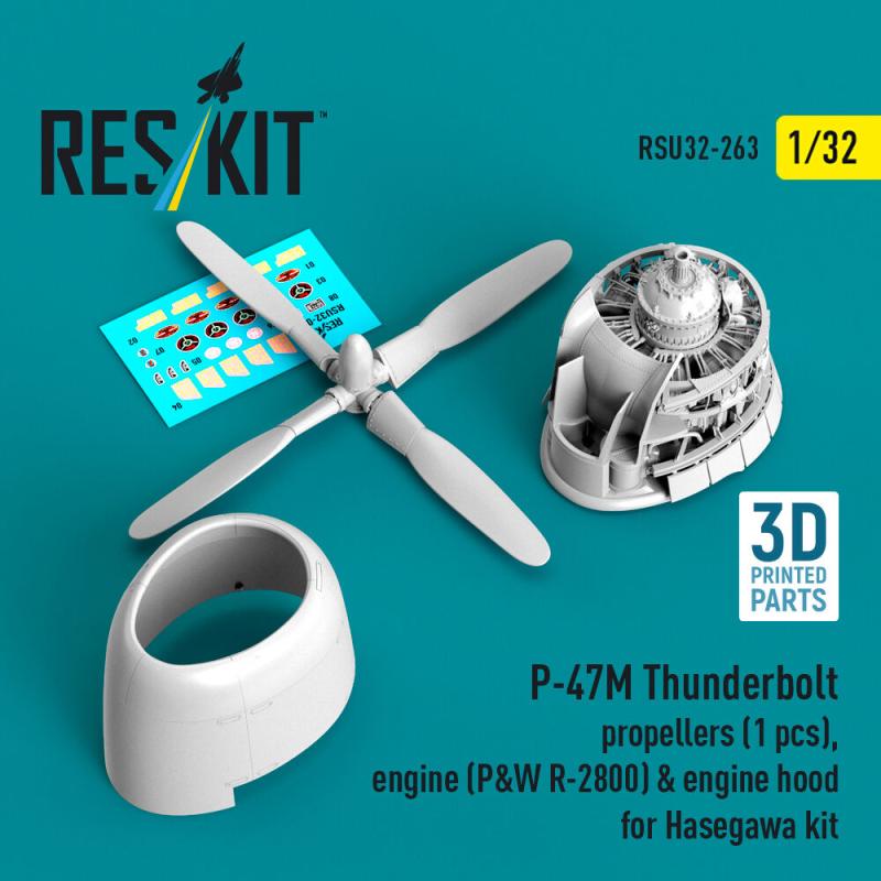 P-47M Thunderbolt - Propeller (1 pcs), engine (P&W R-2800) & engine hood (3D Printed) [Hasegawa] von ResKit Models