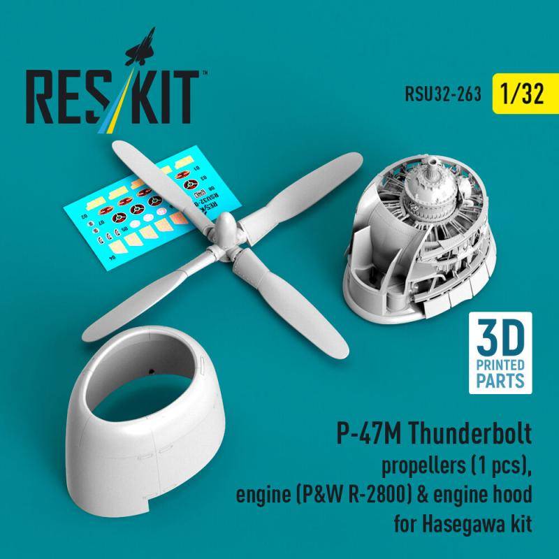 P-47M Thunderbolt - Propeller (1 pcs), engine (P&W R-2800) & engine hood (3D Printed) [Hasegawa] von ResKit Models