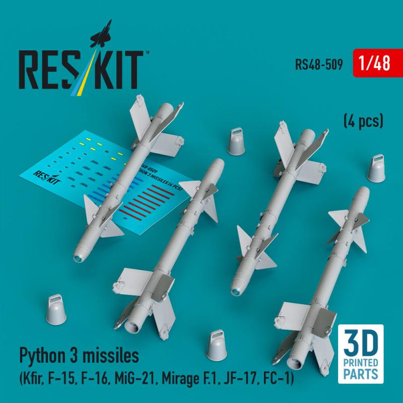 Python 3 missiles (4 pcs) (Kfir, F-15, F-16, MiG-21, Mirage F.1, JF-17, FC-1) (3D Printed) von ResKit Models