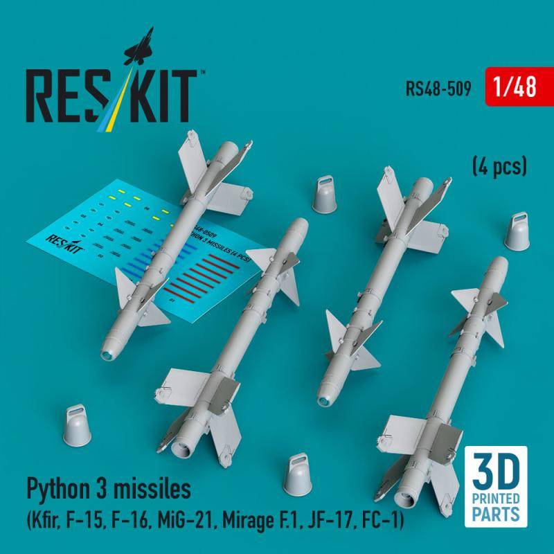 Python 3 missiles (4 pcs) (Kfir, F-15, F-16, MiG-21, Mirage F.1, JF-17, FC-1) (3D Printed) von ResKit Models