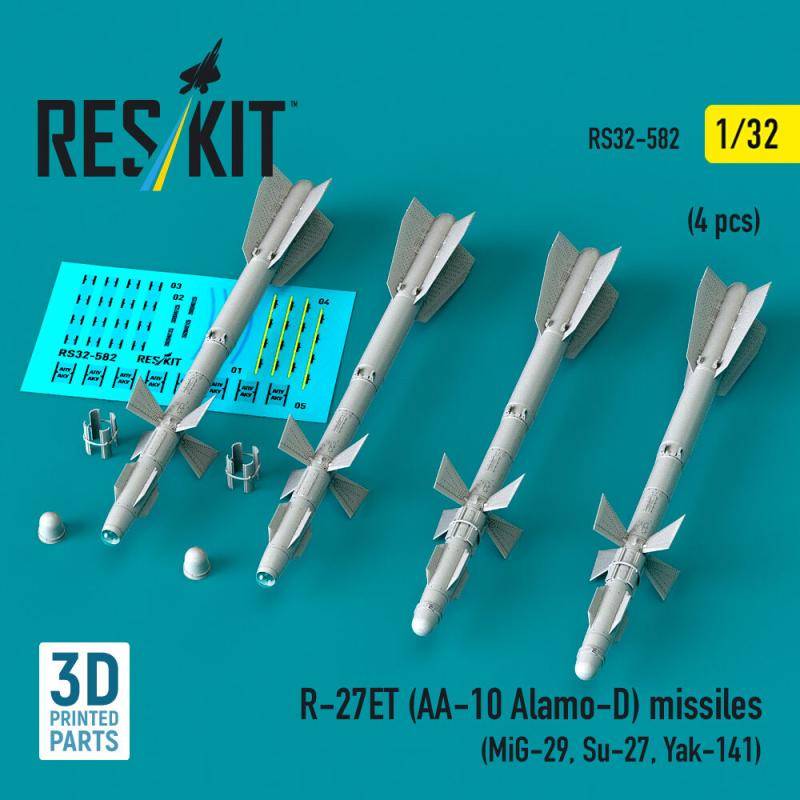 R-27ET (AA-10 Alamo-D) missiles (4 pcs) (MiG-29, Su-27, Yak-141) (3D Printed) von ResKit Models