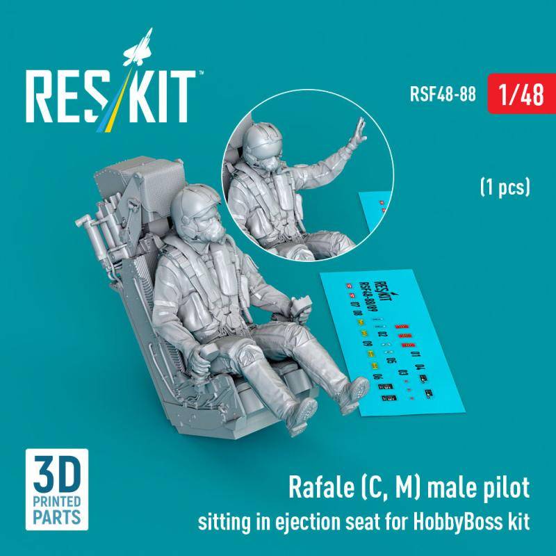 Rafale (C, M) - Male pilot sitting in ejection seat [HobbyBoss] (1 pcs) (3D Printed) von ResKit Models