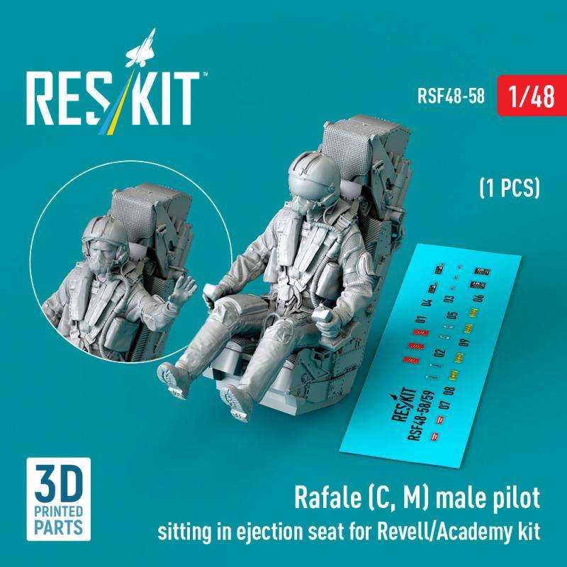 Rafale (C, M) - Male pilot sitting in ejection seat [Revell] (1 pcs) (3D Printed) von ResKit Models