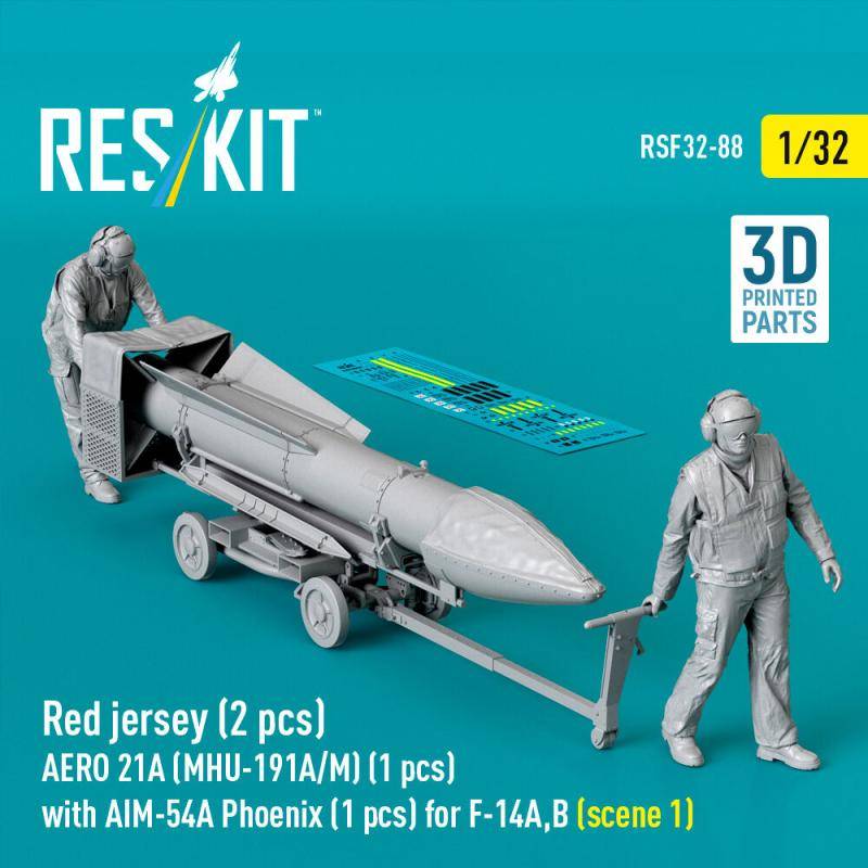 Red jersey (2 pcs) AERO 21A (MHU-191A/M) (1 pcs) with AIM-54A Phoenix (1 pcs) for F-14A,B (scene 1) (3D Printed) von ResKit Models