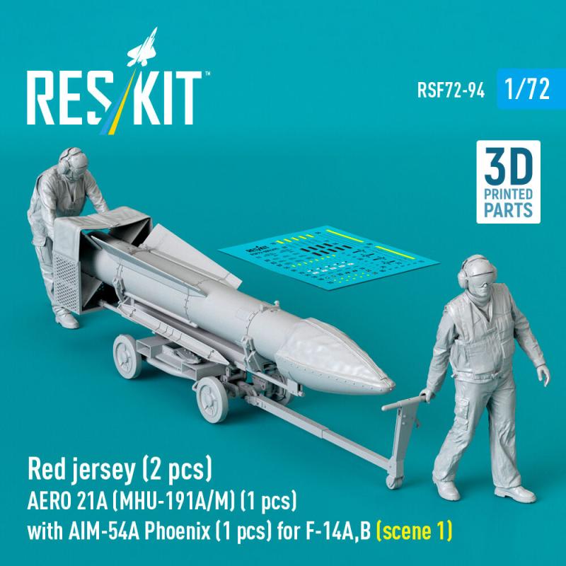 Red jersey (2 pcs) AERO 21A (MHU-191A/M) (1 pcs) with AIM-54A Phoenix (1 pcs) for F-14A,B (scene 1) (3D Printed) von ResKit Models