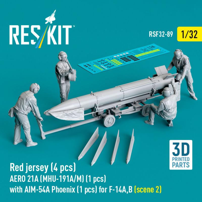 Red jersey (4 pcs) AERO 21A (MHU-191A/M) (1 pcs) with AIM-54A Phoenix (1 pcs) for F-14A,B (scene 2) (3D Printed) von ResKit Models
