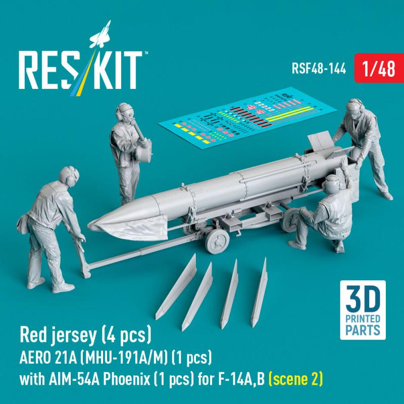 Red jersey (4 pcs) AERO 21A (MHU-191A/M) (1 pcs) with AIM-54A Phoenix (1 pcs) for F-14A,B (scene 2) (3D Printed) von ResKit Models