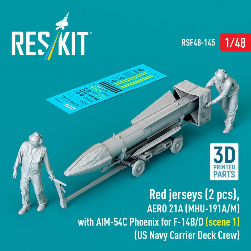 Red jerseys (2 pcs), AERO 21A (MHU-191A/M) with AIM-54C Phoenix for F-14B/D (scene 1) (US Navy Carrier Deck Crew) (3D Printed) von ResKit Models