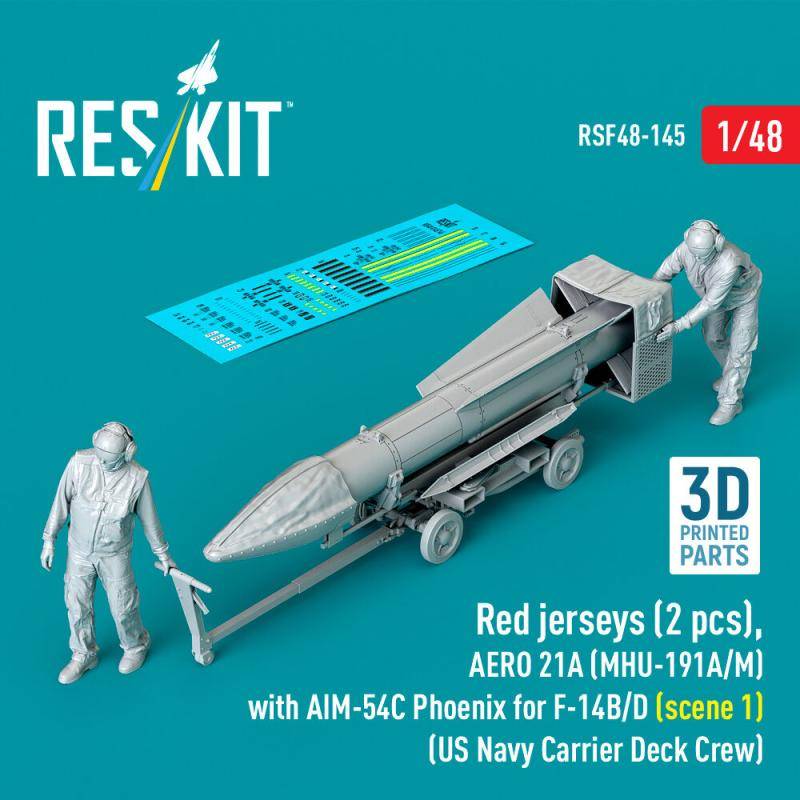 Red jerseys (2 pcs), AERO 21A (MHU-191A/M) with AIM-54C Phoenix for F-14B/D (scene 1) (US Navy Carrier Deck Crew) (3D Printed) von ResKit Models