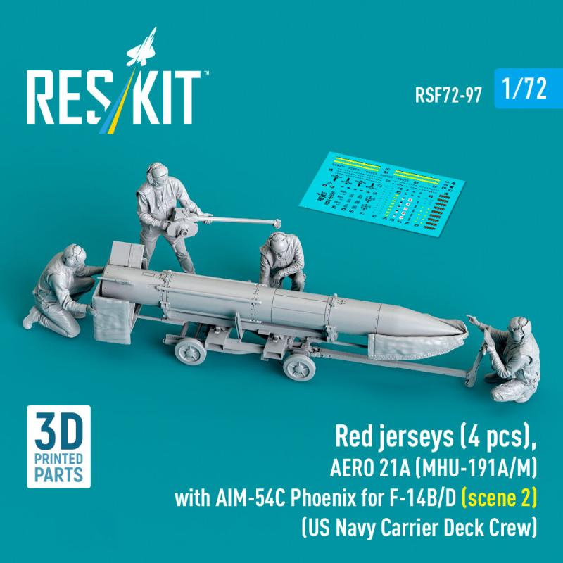 Red jerseys (4 pcs), AERO 21A (MHU-191A/M) with AIM-54C Phoenix for F-14B/D (scene 2) (US Navy Carrier Deck Crew) (3D Printed) von ResKit Models