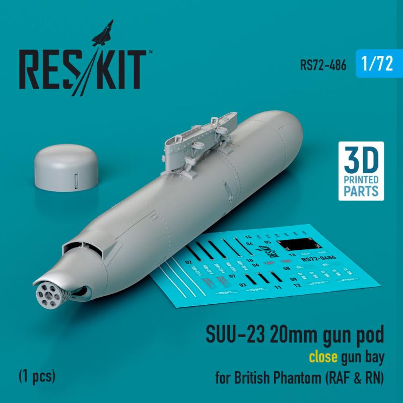 SUU-23 20mm gun pod (close gun bay) for British Phantom (RAF & RN) (1 pcs) (3D Printed) von ResKit Models