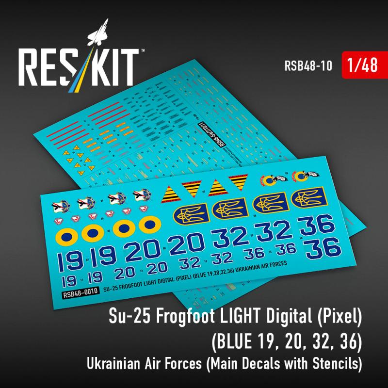 Su-25 Frogfoot LIGHT Digital (Pixel) (BLUE 19, 20, 32, 36) Ukrainian Air Forces (Main Decals with Stencils) von ResKit Models