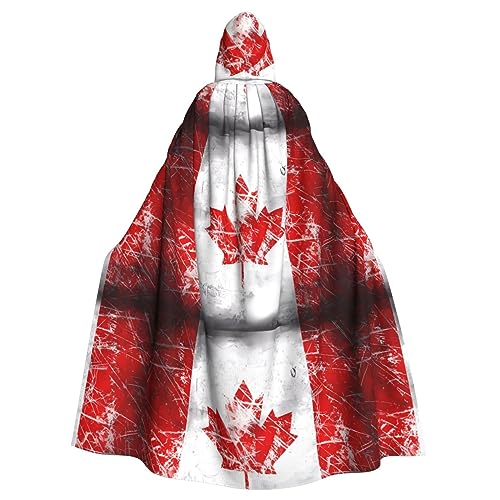 ResKiu Retro Kanada Flagge Unisex Halloween Kapuzenumhang Full Length Robe Cape für Weihnachten Halloween Cosplay Kostüme von ResKiu