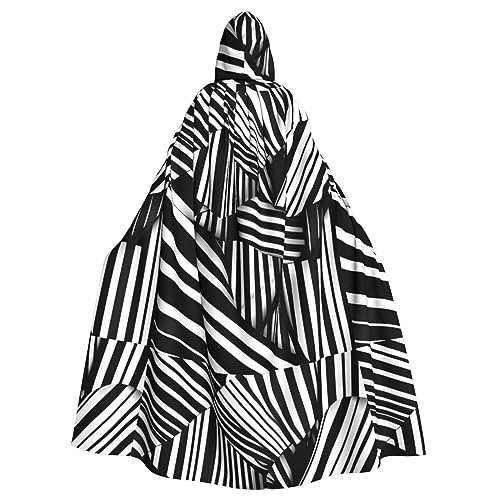 ResKiu Schwarz-weiße geometrische Linien Unisex Halloween Kapuzenumhang, volle Länge Robe Cape für Weihnachten Halloween Cosplay Kostüme von ResKiu
