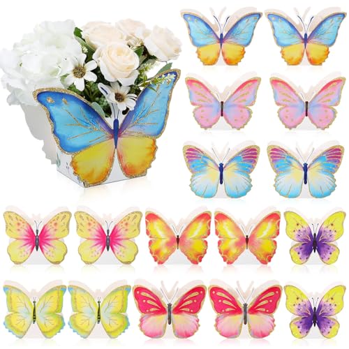 Resholder Schmetterlings-Mittelstücke, Party-Dekorationen für Babyparty, Geburtstag, Teeparty, Gastgeschenke, Schmetterling-Tischdekoration, Teeparty, Vase, Blumenbox für Babyparty (elegant), 16 Stück von Resholder