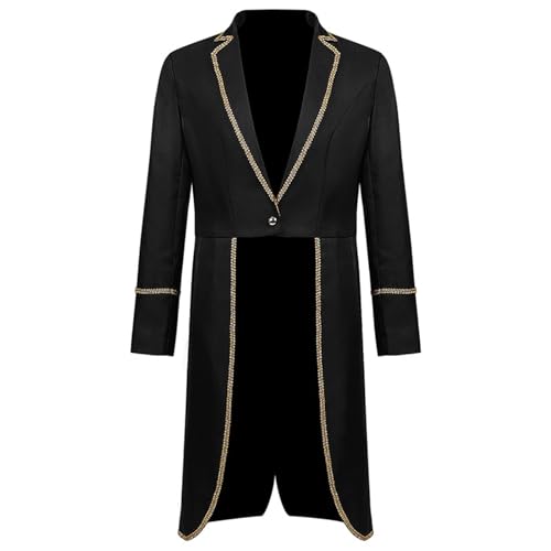 Resnan Gothic Frack Jacke für Herren Zirkus Ringmaster Kostüm Halloween lang Cosplay Abschlussball Smoking (schwarz, groß) von Resnan