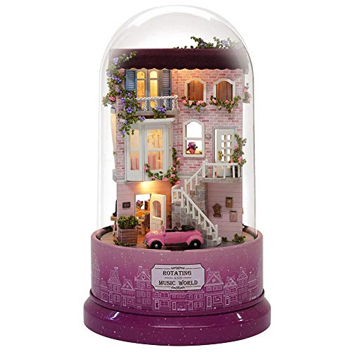 DIY-Miniatur-Puppenhaus-Möbelset, DIY-Puppenhaus-Miniatur Mit Drehbarer Spieluhr Mit Staubschutz-LED-Licht(Home) von Restokki
