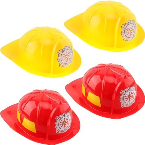 Restroma Feuerwehrmann-Hut aus Kunststoff, Feuerwehrhelm, Feuerwehrhelm, Feuerwehrmann, Kostüm, Helm für Kinder, Jungen, Mädchen, Halloween, 4 Stück (Farbstil 2) von Restroma