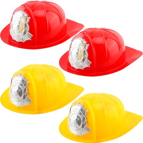 Restroma Feuerwehrmann-Hut aus Kunststoff, Feuerwehrhelm, Feuerwehrhelm, Feuerwehrmann, Kostüm, Helm für Kinder, Jungen, Mädchen, Halloween, 4 Stück (Farbstil 3) von Restroma