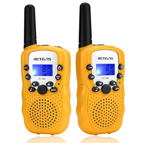 Retevis RT388 Funkgerät Kinder, Walkie Talkie Große Reichweite,8 Kanäle VOX Tastatursperre, Geschenke für 3-12 Mädchen Junge, Abenteuer im Freien, Familienspiele, Wandern (1 Paar, Gelb) von Retevis
