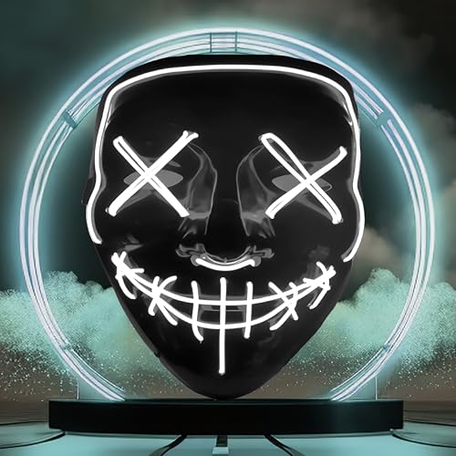 Retoo Halloween LED Maske Mit 3 Beleuchtungsmodi, Scary Neon Purge Im Dunkeln Leuchtend für Herren & Damen, Grusel für Kostümspiele, Feste, Cosplays, Karneval und Partys (White) von Retoo