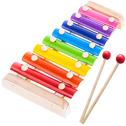 Retoo Kinder Xylophon, Glockenspiel Holzspielzeug, Musikinstrument für Kinder, Pädagogische Spielzeug mit 8 Tönen, Bunt Xylophon ab 3 Jahren, Baby Schlaginstrument mit Mallet, Kleine Musiker von Retoo