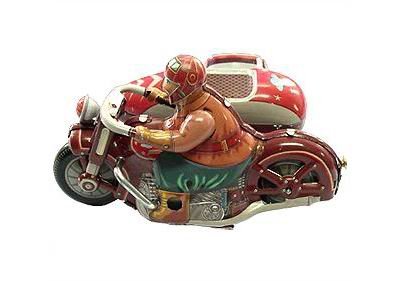Retro Toys Blechspielzeug - Motorrad mit Beiwagen, rot von Retro Toys