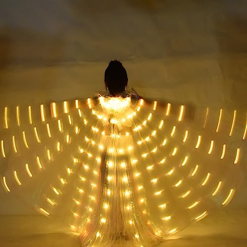 LED Isis Flügel 360 Grad Bauchtanz Flügel LED mit 20-100cm Teleskopstäben 2 Modi Lichtsteuerung Schmetterlingsflügel LED für Karneval Bühne Weihnachtsfeier (Kinder, Gelb) von Retrok