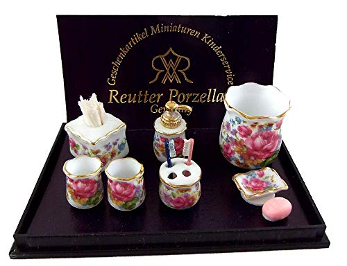 Puppenhaus Dresden Rose Badezimmer Zubehör Set Reutter Porzellan Miniatur von Melody Jane
