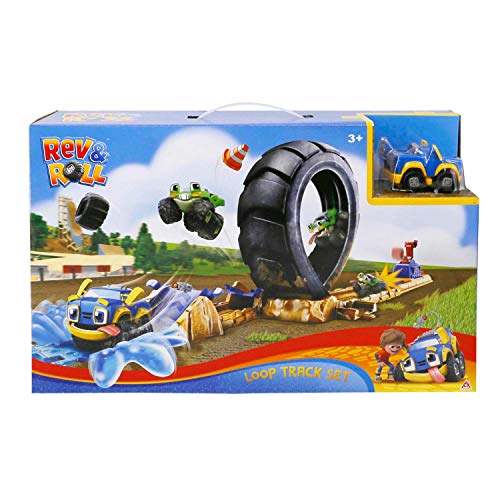 Rev & Roll Playset Loop Track Set + 1 Fahrzeug mit Mini-Aktion-Funktion von Auldey