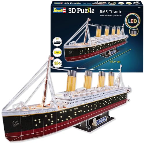 Revell RMS Titanic LED Edition 3D Puzzle | Detailgetreue Nachbildung des legendären Schiffs | Historisches Sammlerstück | Atmosphärische LED-Beleuchtung | Teileanzahl 266 | Ab 10 Jahren von Revell