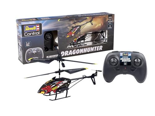 Revell Control, RC Helicopter Dragon Hunter, 3-Kanal GHz-Fernsteuerung, Elektronischer Gyro, Stabiles Rumpfwerk, Ersatzrotoren Inklusive, LiPo Akku und Ladegerät, Länge 23 cm, Ab 8 Jahren von Revell Control