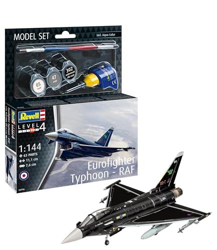 Revell Modellbau, Model Set Eurofighter Typhoon - RAF, Maßstab 1:144, 63 Teile, Ab 12 Jahren, Detailgetreues Modell, Authentische Nachbildung von Revell