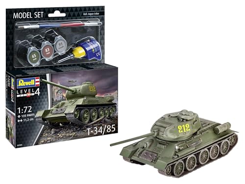 Revell Modellbausatz T-34/85 | Legendärer sowjetischer Panzer des WWII | Drehbarer Turm, 85 mm Kanone & Spritzgusskette mit Einzelgliedern | Inkl. Kleber und Pinsel Revell Modellbausatz T-34/85 | Legendärer sowjetischer Panzer des WWII | Drehbarer Turm, 85 mm Kanone & Spritzgusskette mit Einzelgliedern | Inkl. Kleber und Pinsel von Revell Modellbau