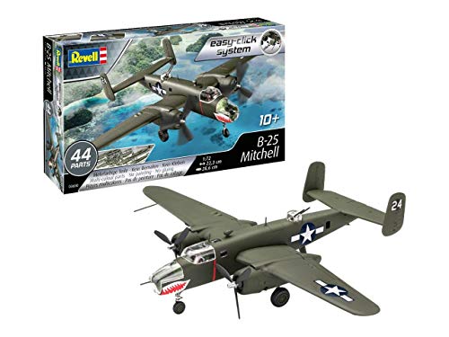 Revell Easy-Click Modellbausatz B-25 Mitchell I USAAF-Bomber 1:72 I Detaillierte Innenraumdarstellung drehbare Propeller I Stecksystem kein Kleben I Geeignet für Modellbauer ab 10 I Inklusive Sticker von Revell